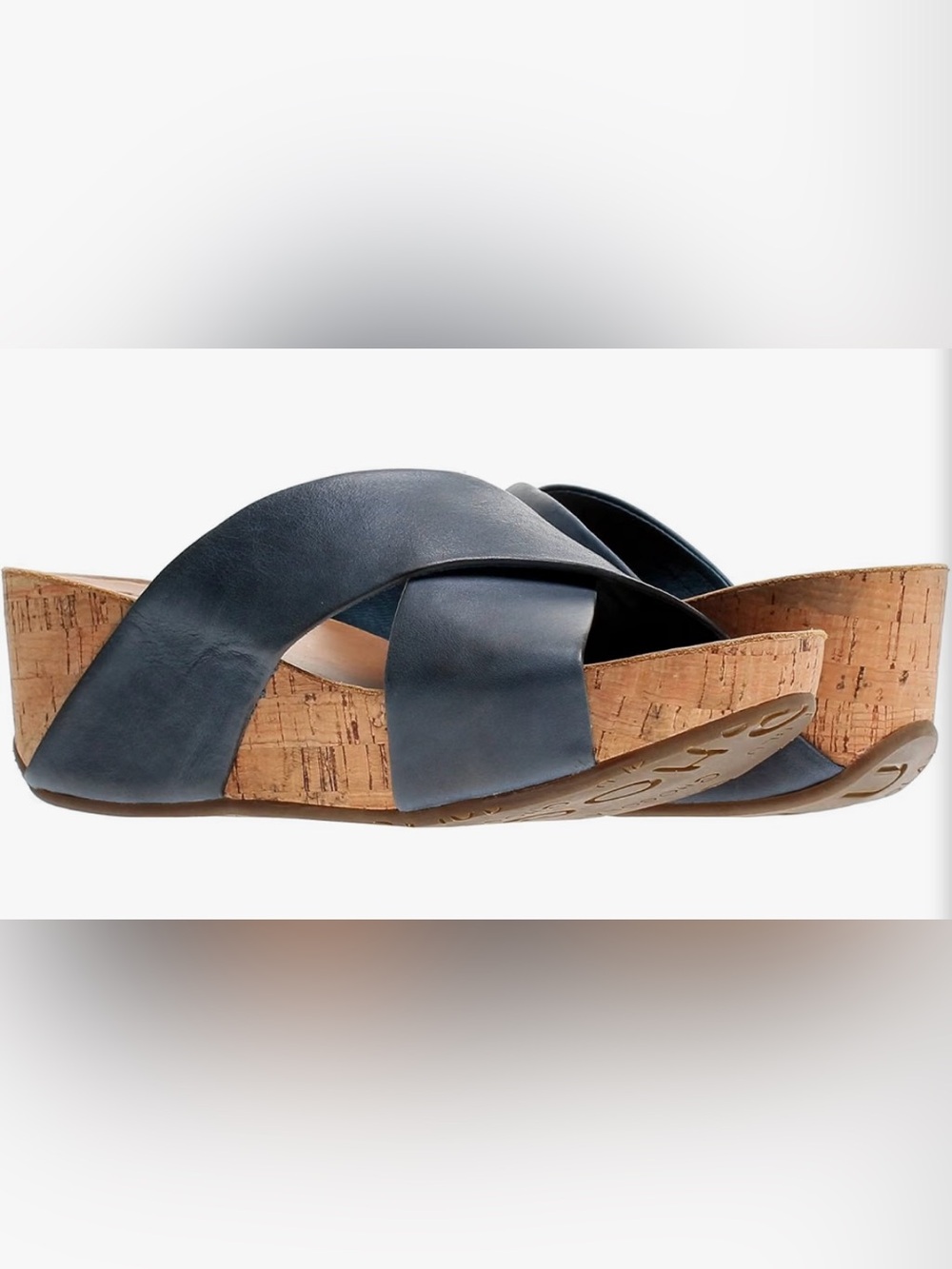 Chocolat Blu Leather Cork Wedge Slide Sandals in Slate Blue
